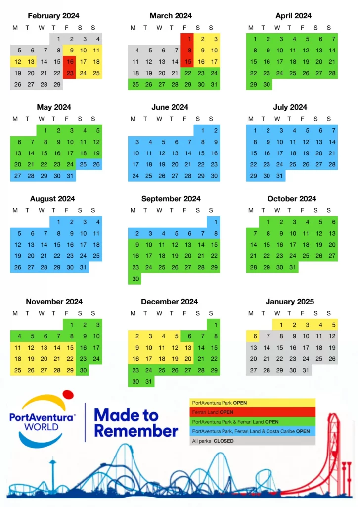 Calendario Port Aventura 2024-25