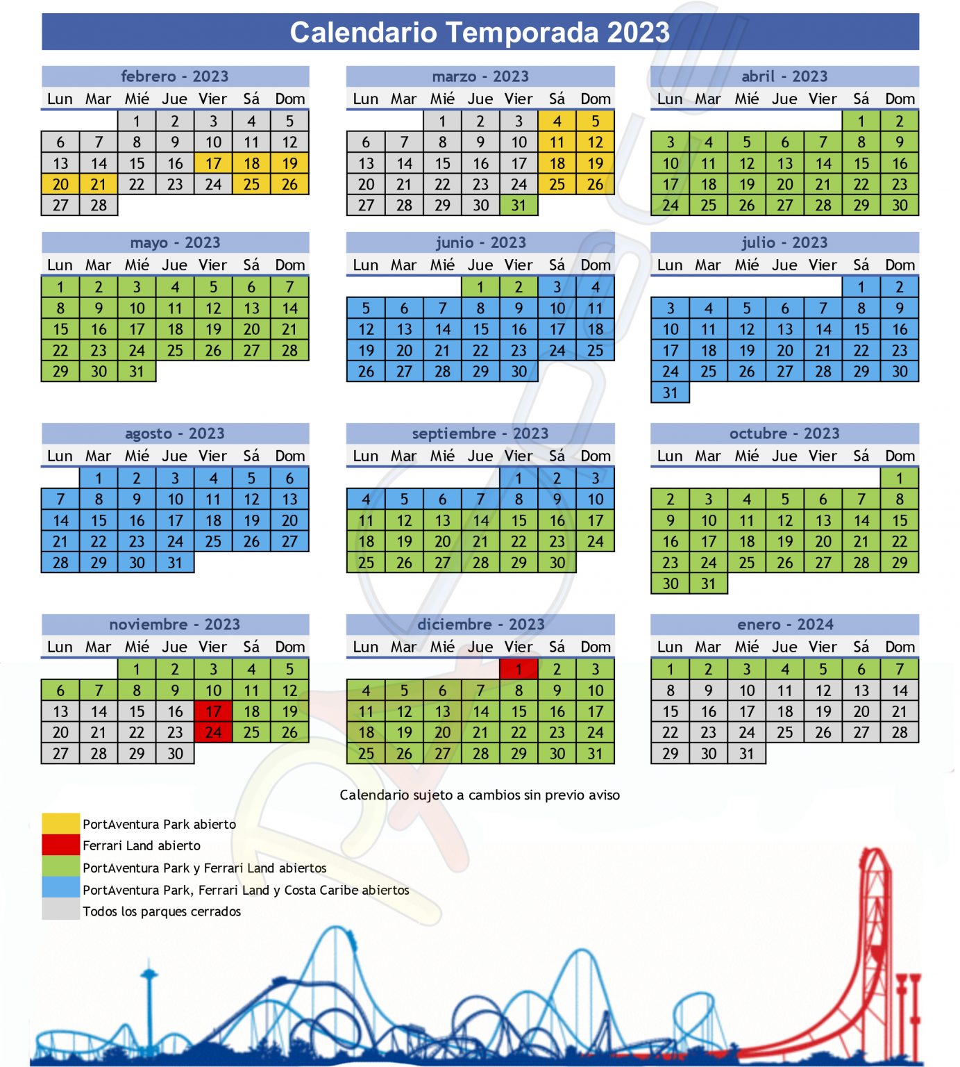 PortAventura World Calendario 2024 Mapilife Costa Daurada