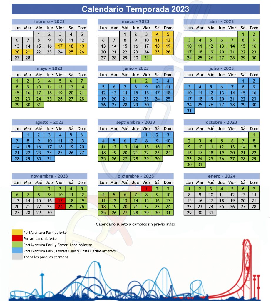 Calendari Port Aventura 2023-24